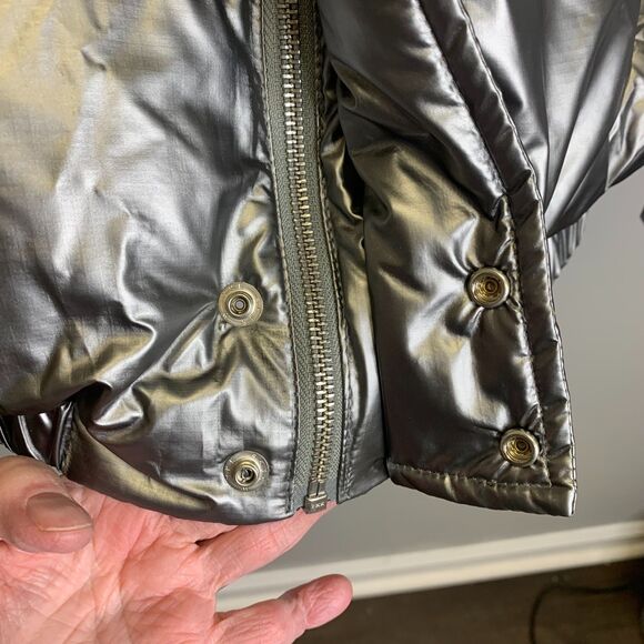 MACEOO + Gold Strike Mens Puffer Jacket Silver Metallic Shiny Spellout XL - Picture 8 of 14